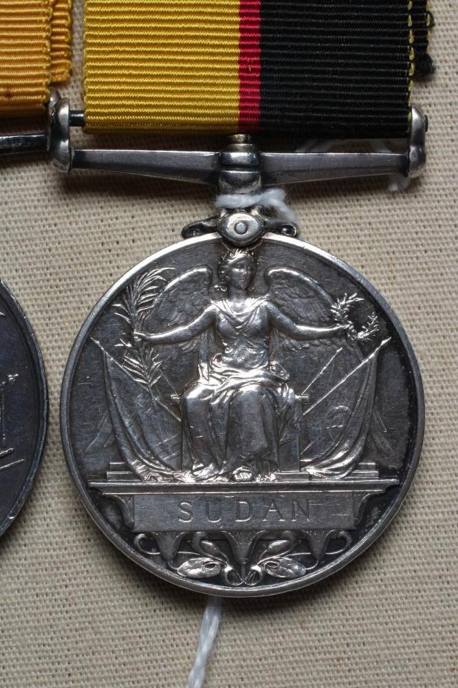 A PAIR OF BRITISH VICTORIAN SUDAN MEDALS, comprising a Sudan Medal and a Khedive's Sudan Medal, Image