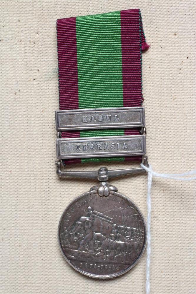 AN AFGHAN WAR MEDAL 1878-80 with Kabul and Charasia clasps, awarded to Sowar Jorman Ali Khan of the Image