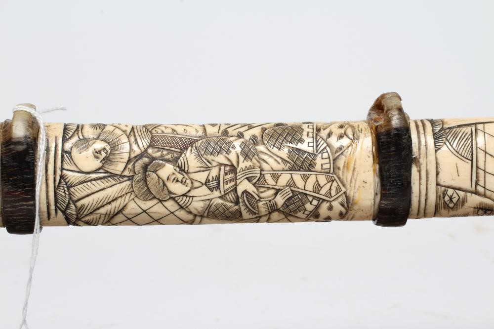 A JAPANESE BONE DECORATED WAKAZASHI with 20" curved blade Image