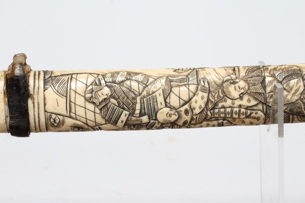 A JAPANESE BONE DECORATED WAKAZASHI with 20" curved blade Image