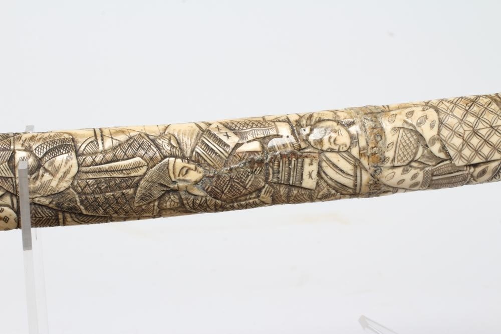 A JAPANESE BONE DECORATED WAKAZASHI with 20" curved blade Image