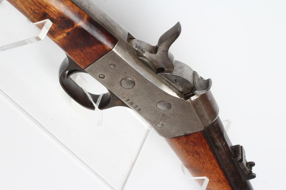 A SWEDISH CARBINE ROLLING BLOCK RIFLE with 16 3/4" barrel, ramp rear sight, action dated 1874, Image