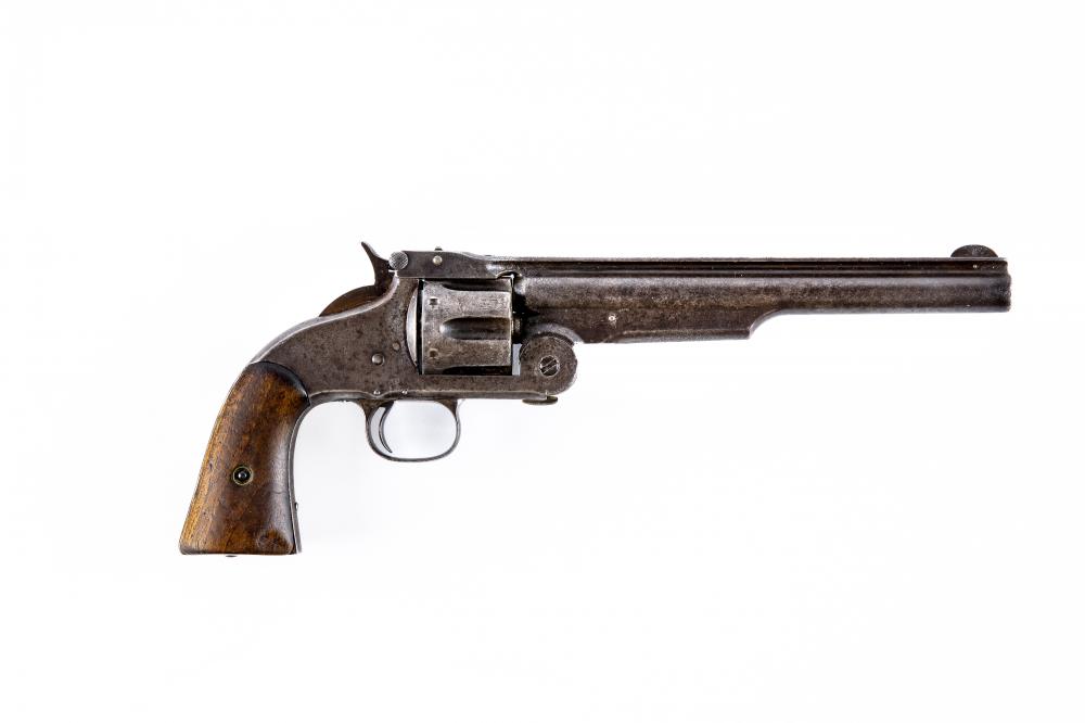 A RARE SMITH & WESSON .44 (HENRY RIMFIRE) SIX SHOT REVOLVER with 8" barrel Image