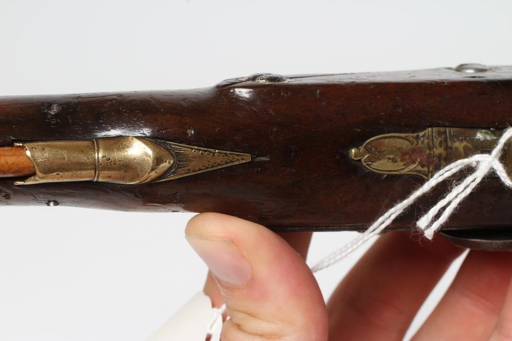 A PERCUSSION PISTOL, action converted from flintlock, with 6" octagonal barrel, stepped action, Image