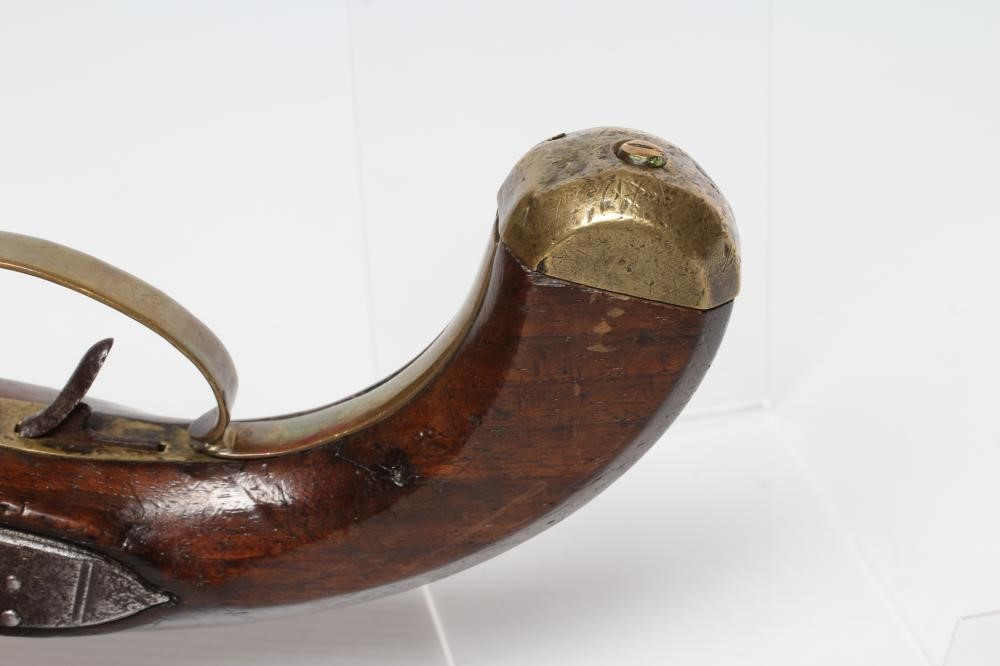 A PERCUSSION PISTOL, action converted from flintlock, with 6" octagonal barrel, stepped action, Image