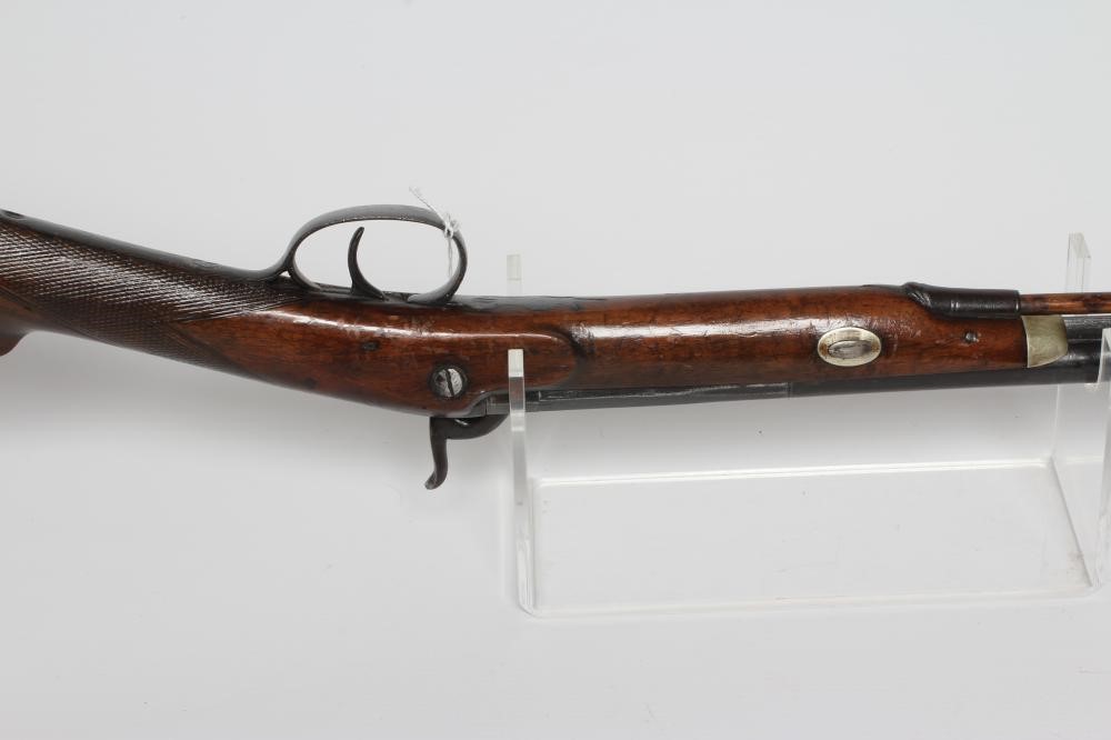 A PERCUSSION LADIES MUSKET, the 29 3/4" barrel octagonal at the breech, foliate etched action, steel Image