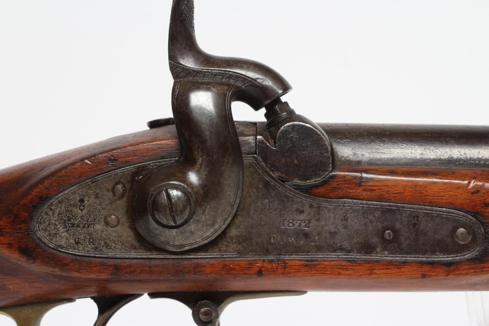 A TOWER PERCUSSION MUSKET with 39" barrel, action with crown over VR and 1872 over TOWER, walnut Image