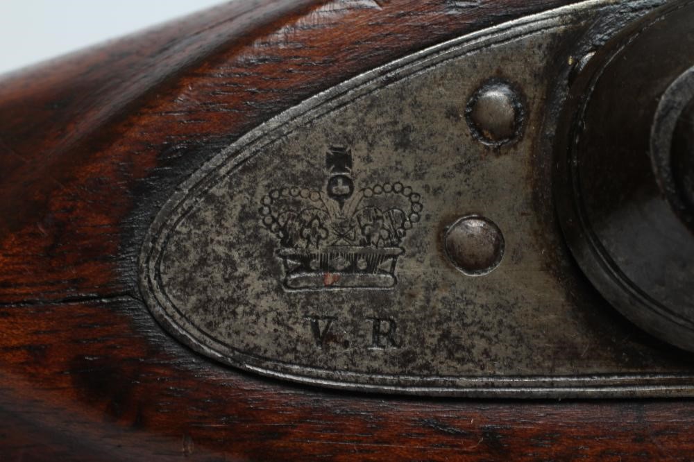 A TOWER PERCUSSION MUSKET with 39" barrel, action with crown over VR and 1872 over TOWER, walnut Image