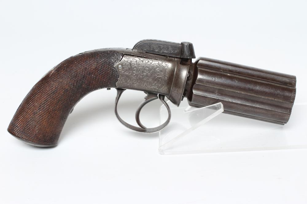 A SIX SHOT PEPPER BOX REVOLVER by Smith & Co. Image