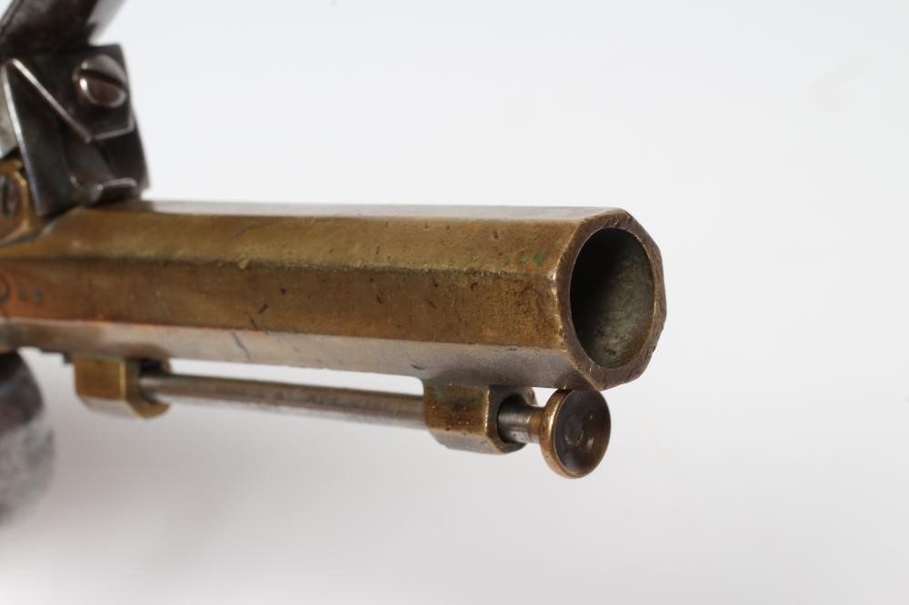 A BRASS FLINTLOCK TOP ACTION PISTOL with 3 1/2" octagonal barrel Image