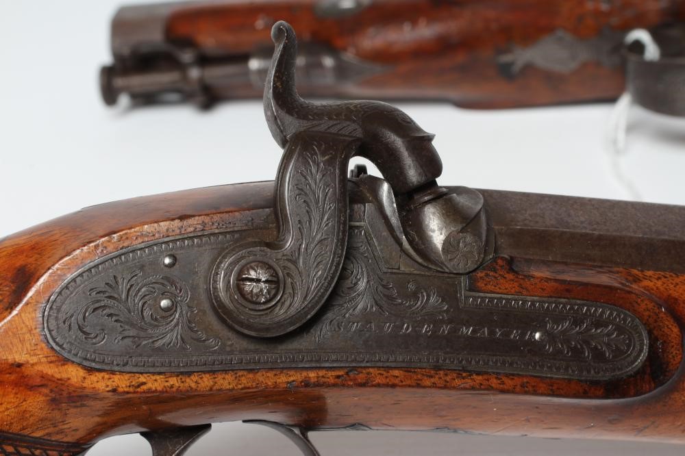 A PAIR OF PERCUSSION 15 BORE PISTOLS by Staudenmayer Image