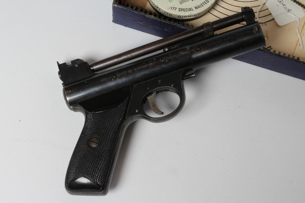 A WEBLEY .177 MARK 1 AIR PISTOL with 6 1/2" barrel, two piece plastic grip, 9 1/2" overall, boxed Image