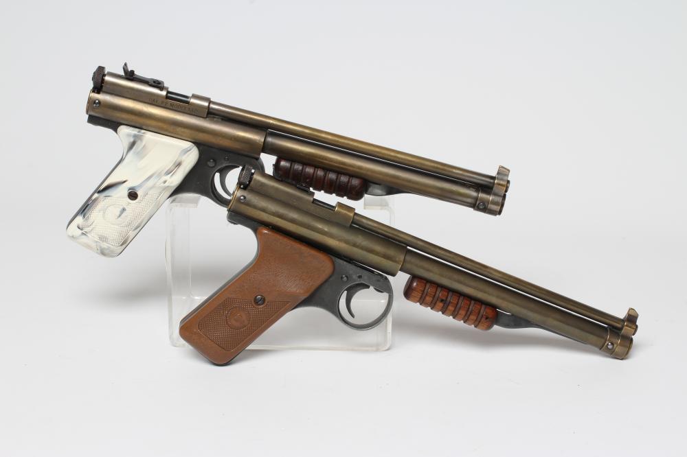 TWO BENJAMIN FRANKLIN AIR PISTOLS, one in .177 and the other in .22, both with turned wood Image