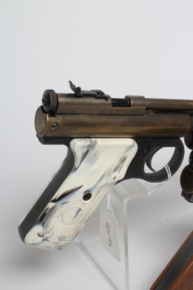 TWO BENJAMIN FRANKLIN AIR PISTOLS, one in .177 and the other in .22, both with turned wood Image