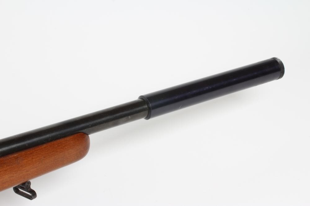 AN ANSCHUTZ .22LR BOLT ACTION RIFLE with 13" bull barrel, moderator, manual safety, ten shot Image