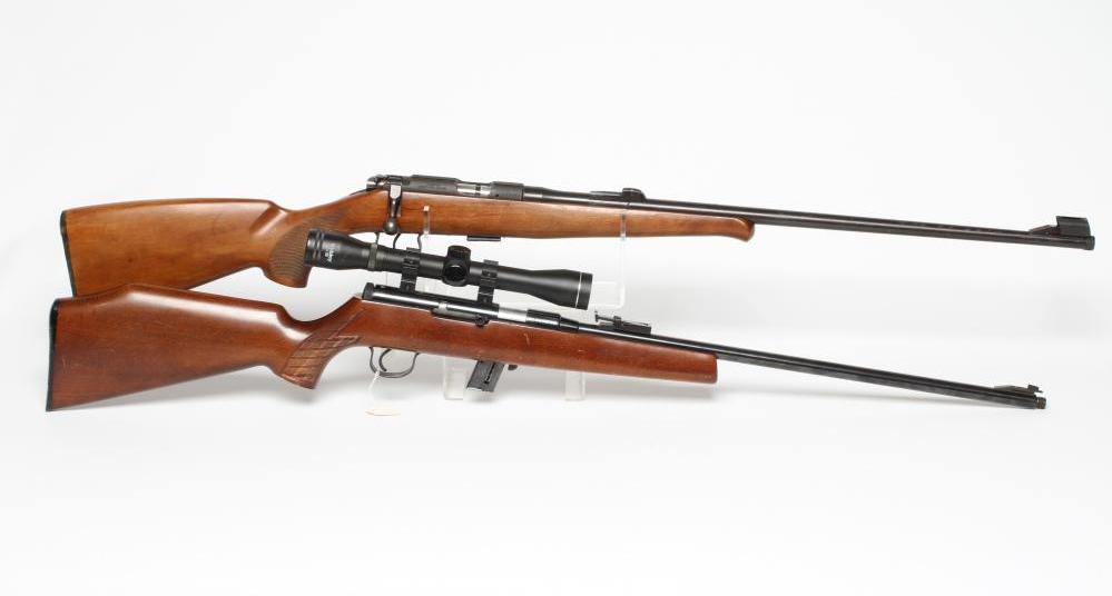 TWO .22LR RIFLES, comprising a rare open bolt semi-automatic Mauser 105 rifle and scope, and a BRNO Image