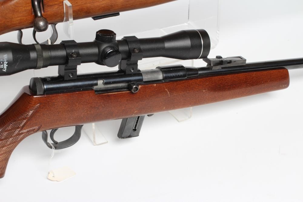 TWO .22LR RIFLES, comprising a rare open bolt semi-automatic Mauser 105 rifle and scope, and a BRNO Image