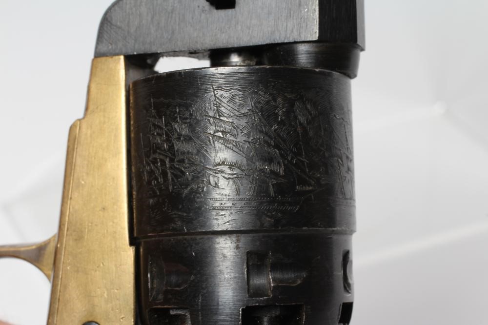 A WIKE RIGARMI NAVY PERCUSSION .44 REVOLVER with 7 1/2" barrel, cylinder etched with naval scene and Image