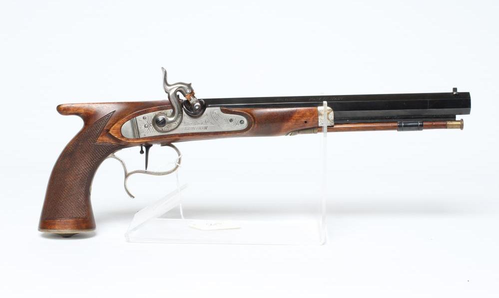 AN ARMI SPORT PERCUSSION .45 TARGET PISTOL with 10 1/4" octagonal barrel, stepped action, chequered Image