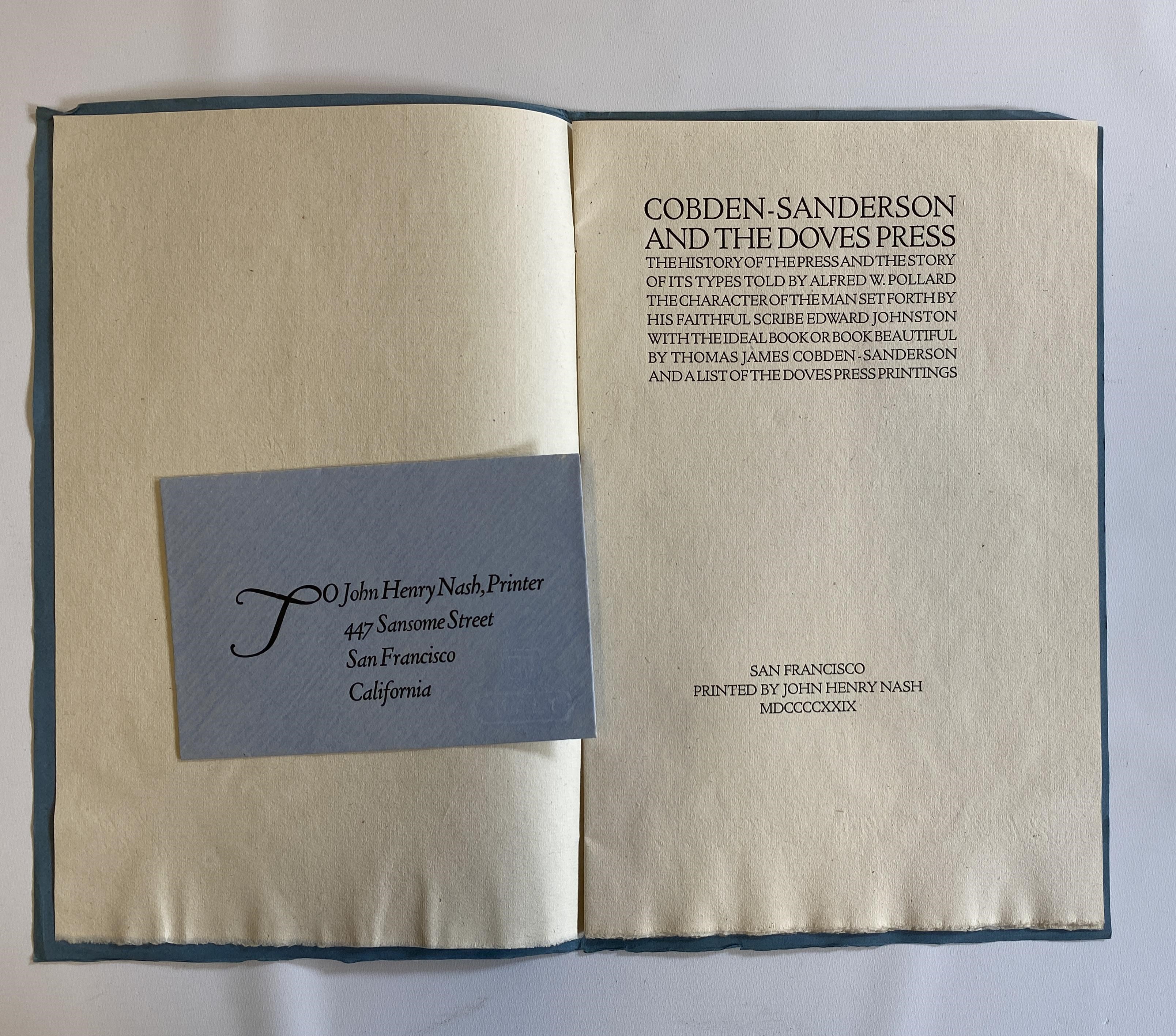 PROSPECTUS for: COBDEN-SANDERSON AND THE DOVES PRESS Image