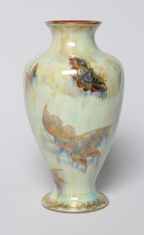 A WEDGWOOD BUTTERFLY LUSTRE VASE, 1930's, of rounded conical form printed with butterflies on a pale Image