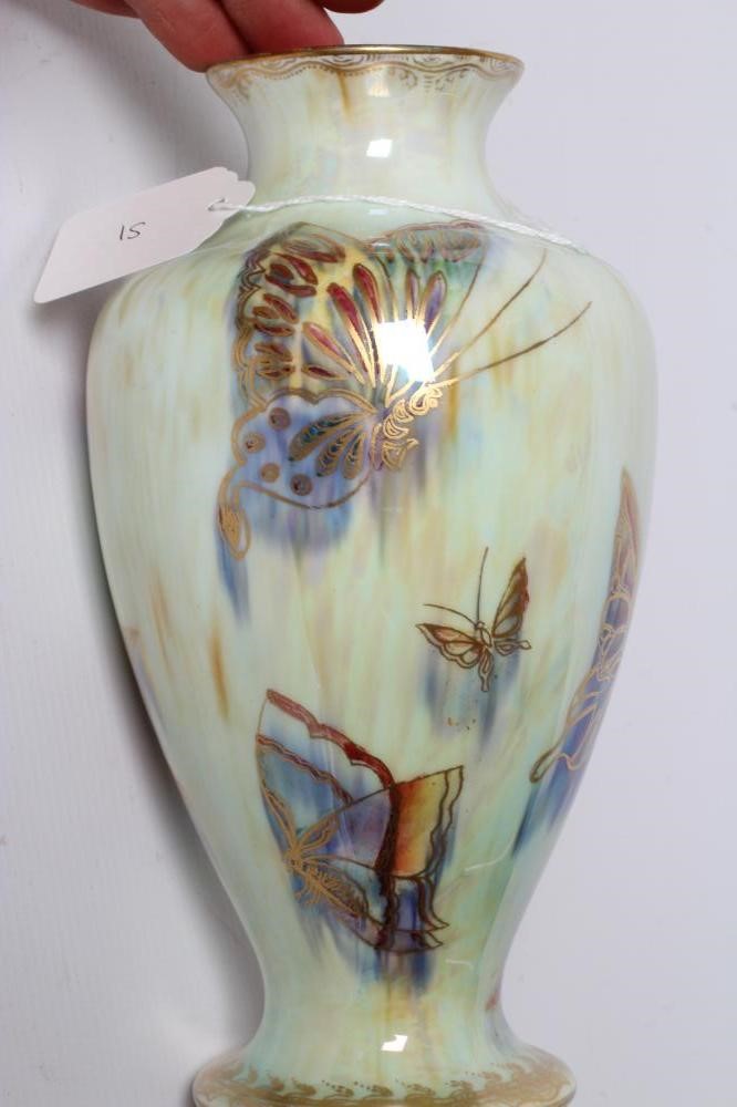 A WEDGWOOD BUTTERFLY LUSTRE VASE, 1930's, of rounded conical form printed with butterflies on a pale Image