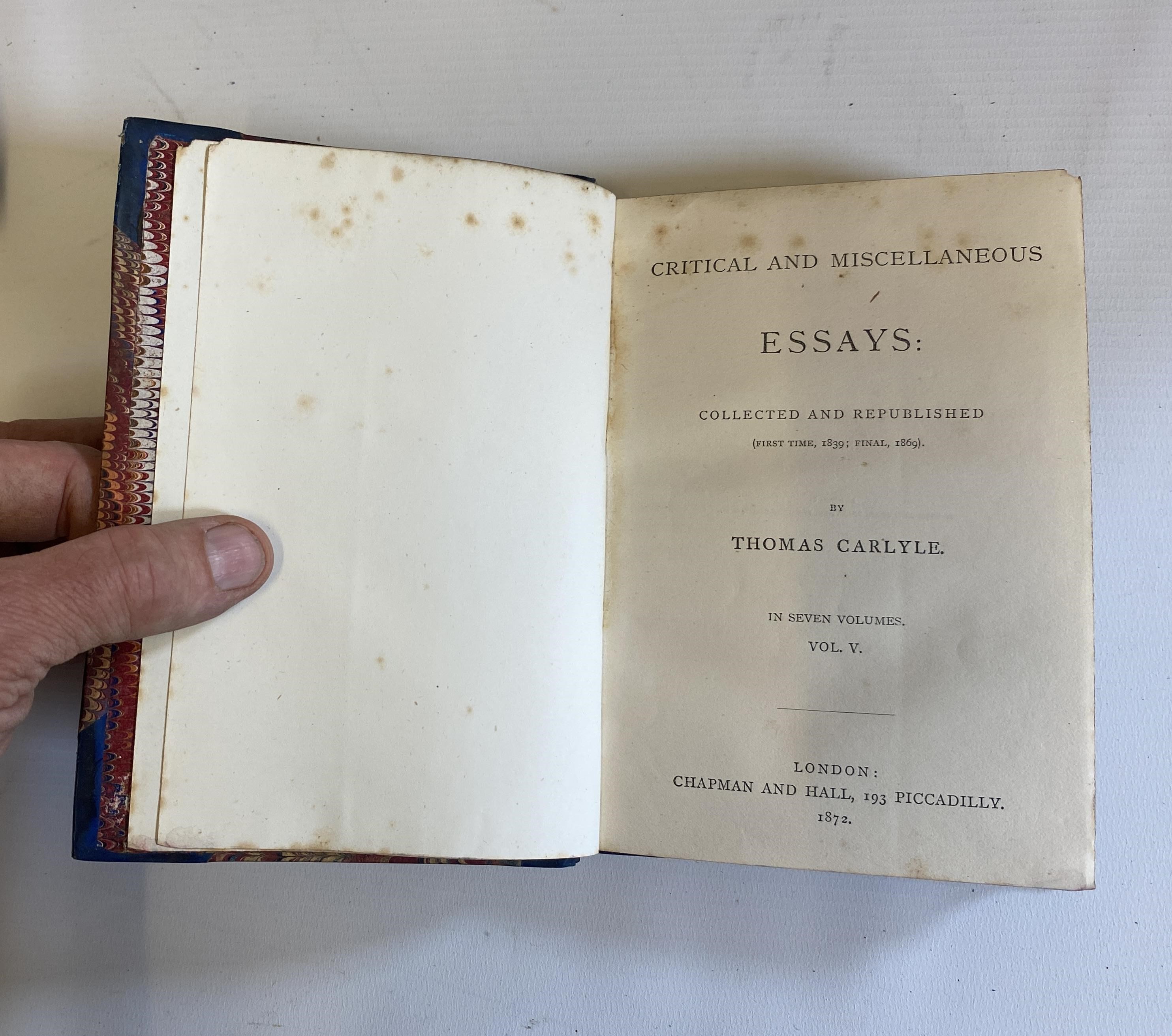 THOMAS CARLYLE'S WORKS, 1872, Chapman and Hall: Essays (7 Volumes) French Revolution (3 Volumes) Image
