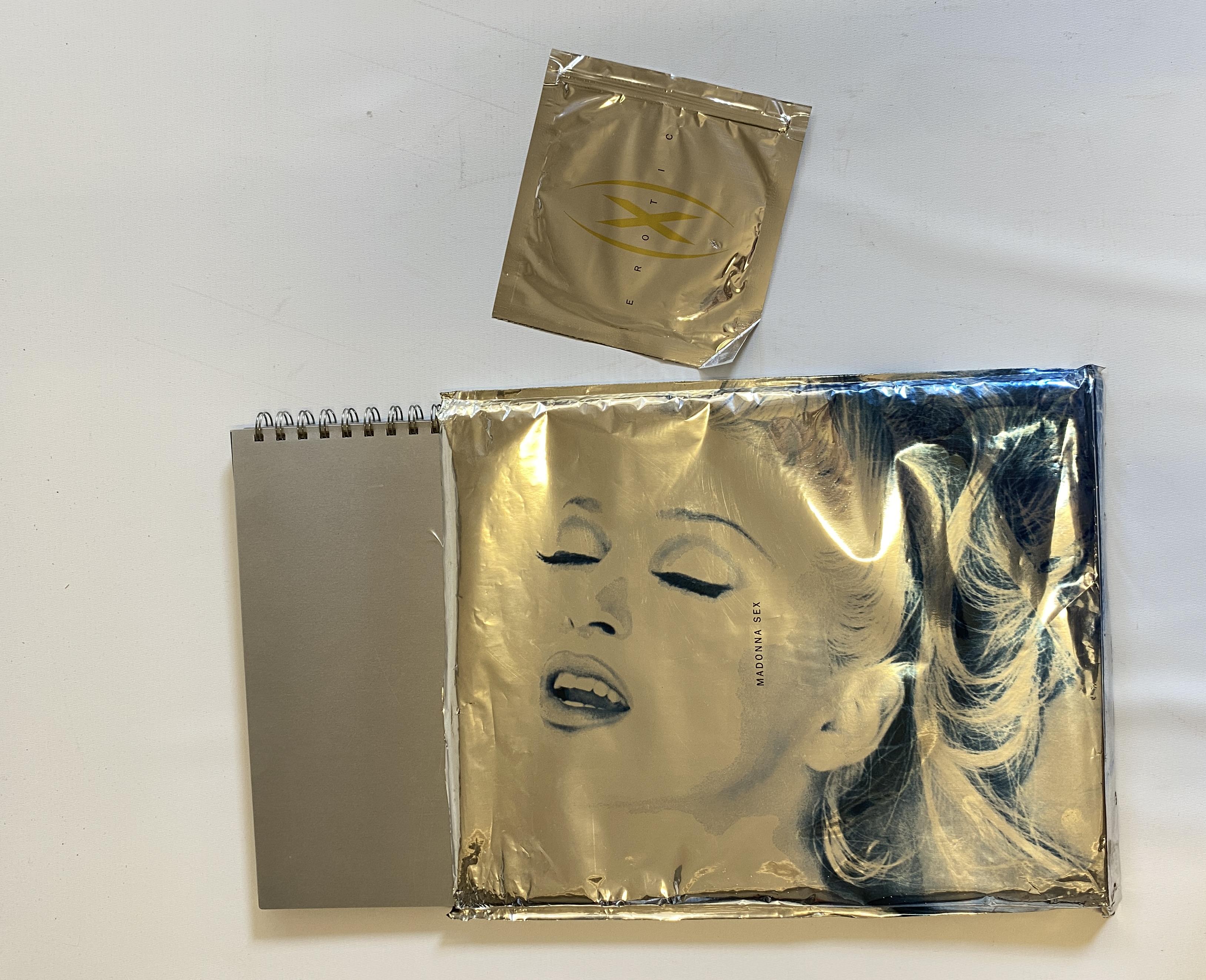 MADONNA, SEX, 1992, Secker & Warburg, spiral bound book and CD in mylar decorative bag, opened at Image