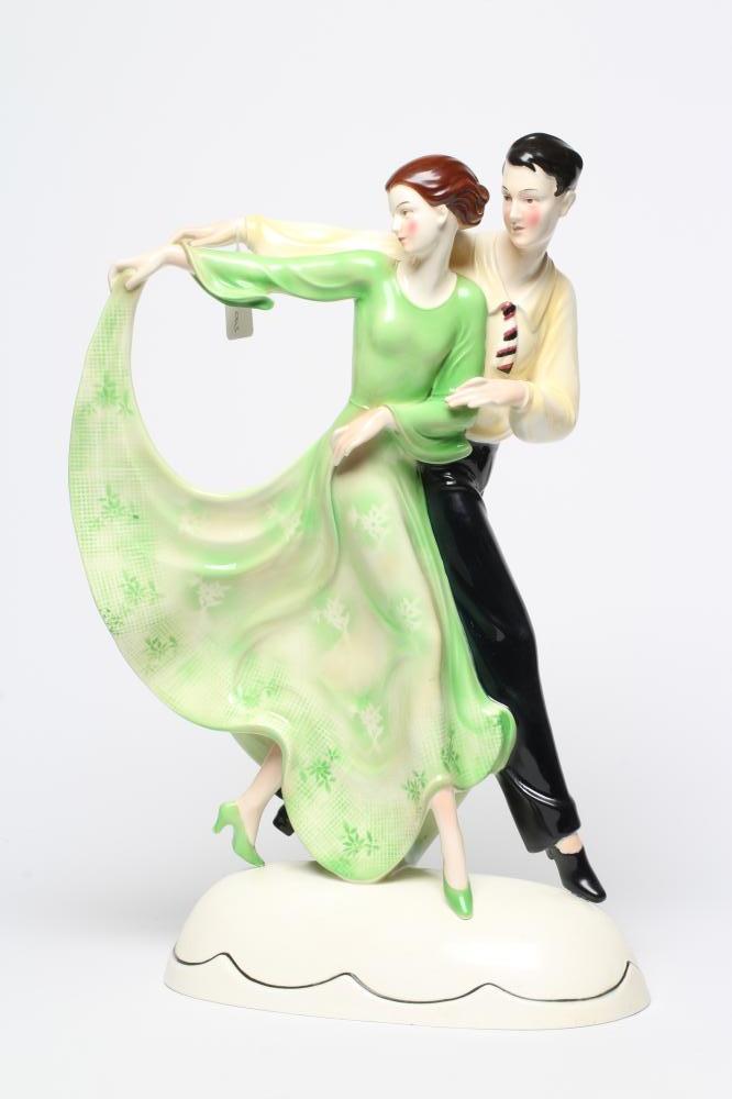 AN ART DECO KATZHÜTTE EARTHENWARE LARGE FIGURE GROUP modelled as a pair of dancers Image