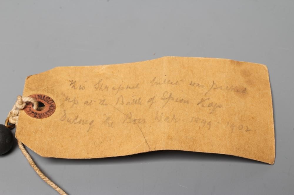 OF BOER WAR INTEREST - a lead bullet from the Battle at Spion Kop, drilled and mounted as a fob, Image