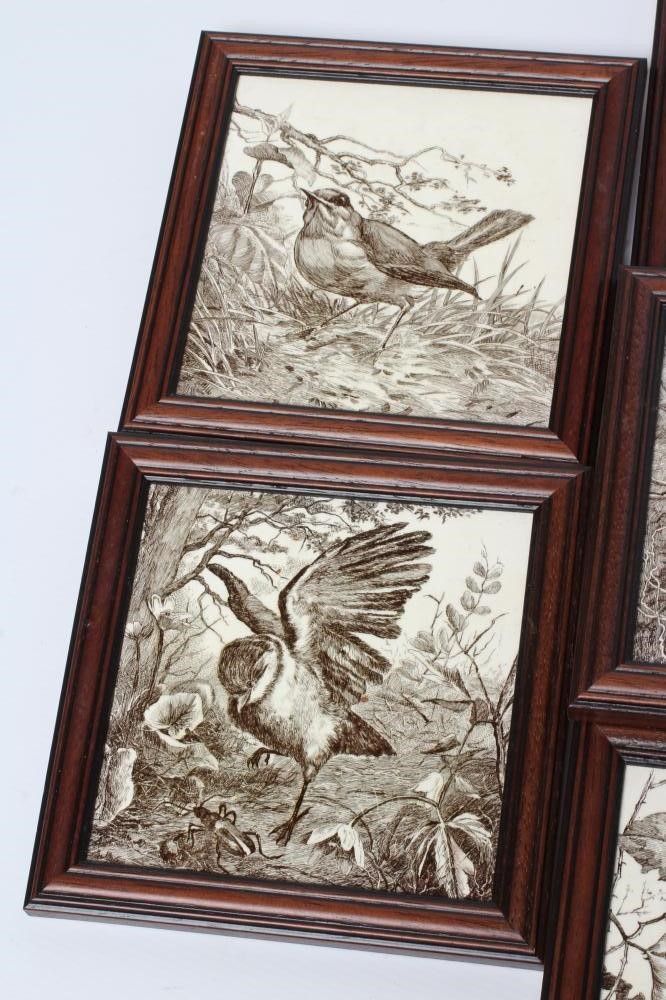A SET OF SEVEN VICTORIAN MINTONS BRITISH BIRDS TILES designed by William Wise and printed in sepia Image
