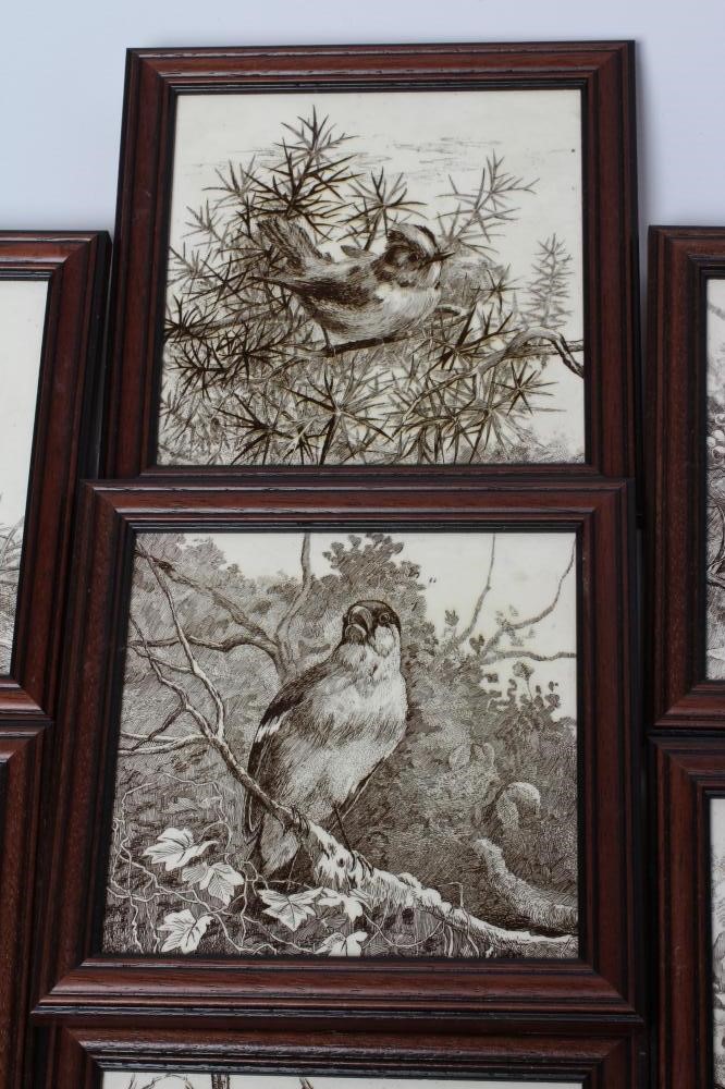 A SET OF SEVEN VICTORIAN MINTONS BRITISH BIRDS TILES designed by William Wise and printed in sepia Image