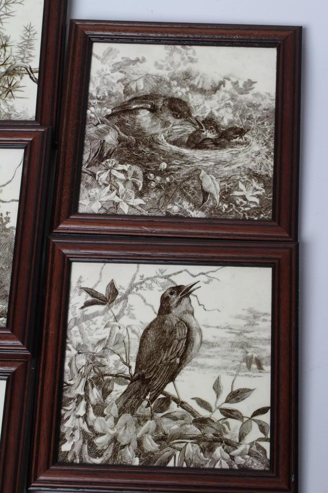 A SET OF SEVEN VICTORIAN MINTONS BRITISH BIRDS TILES designed by William Wise and printed in sepia Image