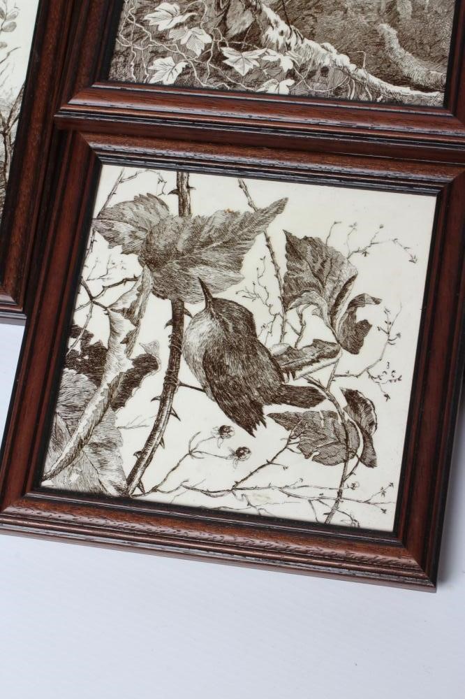 A SET OF SEVEN VICTORIAN MINTONS BRITISH BIRDS TILES designed by William Wise and printed in sepia Image