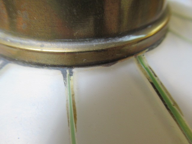 AN EDWARDIAN ART NOUVEAU DOUBLE WICK OIL LAMP with glass reservoir and etched flared glass shade on Image