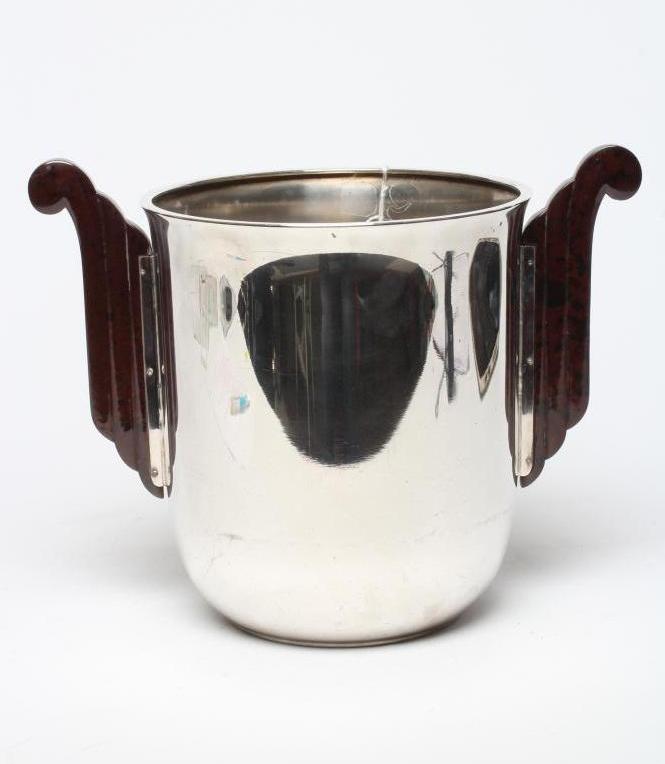 AN ART DECO WMF SILVER PLATED WINE COOLER of cylindrical form with mildly flared rim and ribbed Image