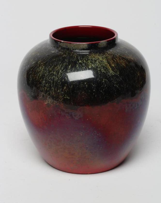 A BERNARD MOORE EARTHENWARE JAR, early 20th century, of ovoid form with dark crystalline shoulders Image