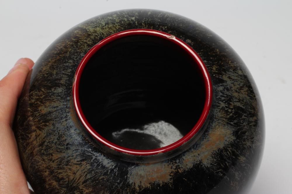 A BERNARD MOORE EARTHENWARE JAR, early 20th century, of ovoid form with dark crystalline shoulders Image