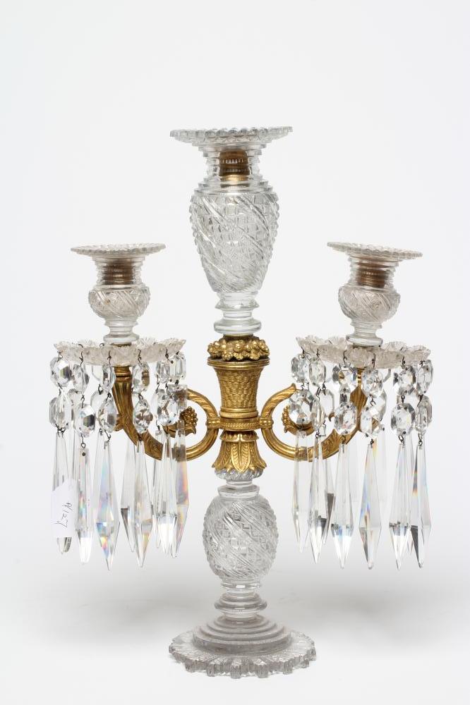 A REGENCY CUT GLASS THREE LIGHT TABLE LUSTRE Image