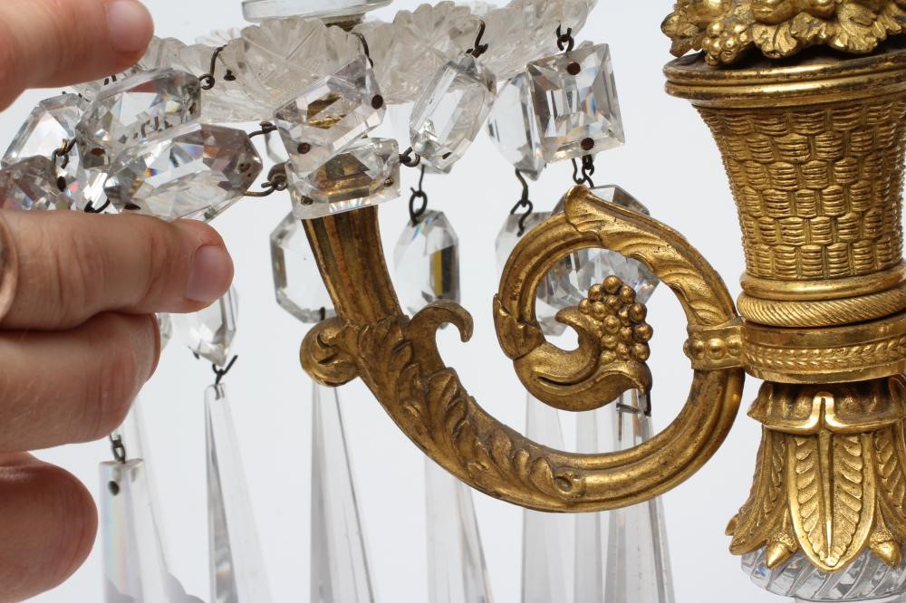 A REGENCY CUT GLASS THREE LIGHT TABLE LUSTRE Image