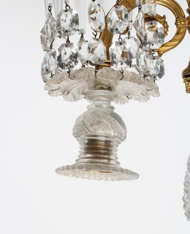 A REGENCY CUT GLASS THREE LIGHT TABLE LUSTRE Image