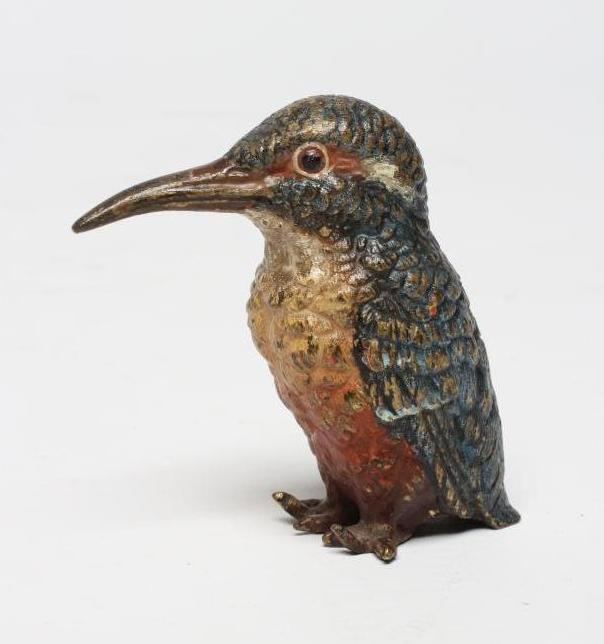 A COLD PAINTED BRONZE KINGFISHER, c.1900, modelled standing, unsigned, 2 1/2" high (Est. plus 24% Image
