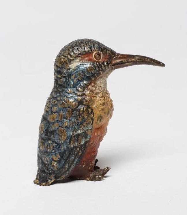 A COLD PAINTED BRONZE KINGFISHER, c.1900, modelled standing, unsigned, 2 1/2" high (Est. plus 24% Image