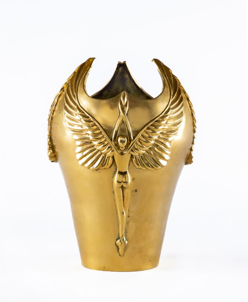 RAMON PARMENTER (American b.1954) a gilded bronze vase of ovoid form with shaped rim and frieze of Image