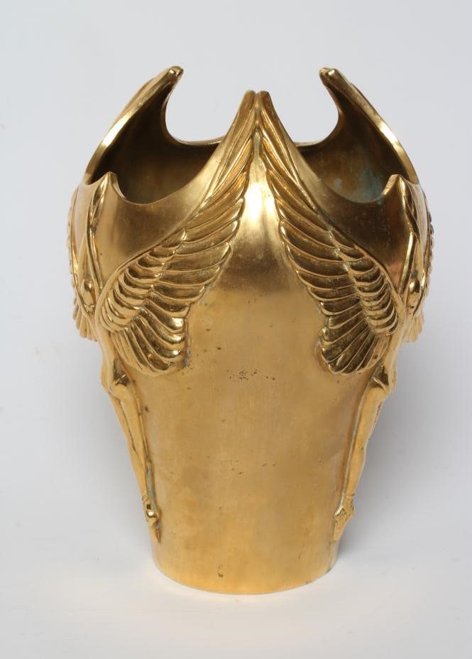 RAMON PARMENTER (American b.1954) a gilded bronze vase of ovoid form with shaped rim and frieze of Image