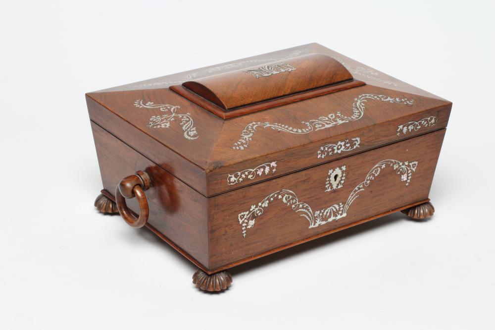 A REGENCY ROSEWOOD SARCOPHAGUS WORKBOX Image
