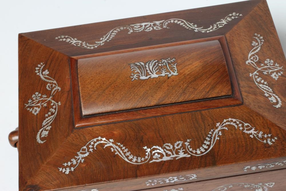 A REGENCY ROSEWOOD SARCOPHAGUS WORKBOX Image