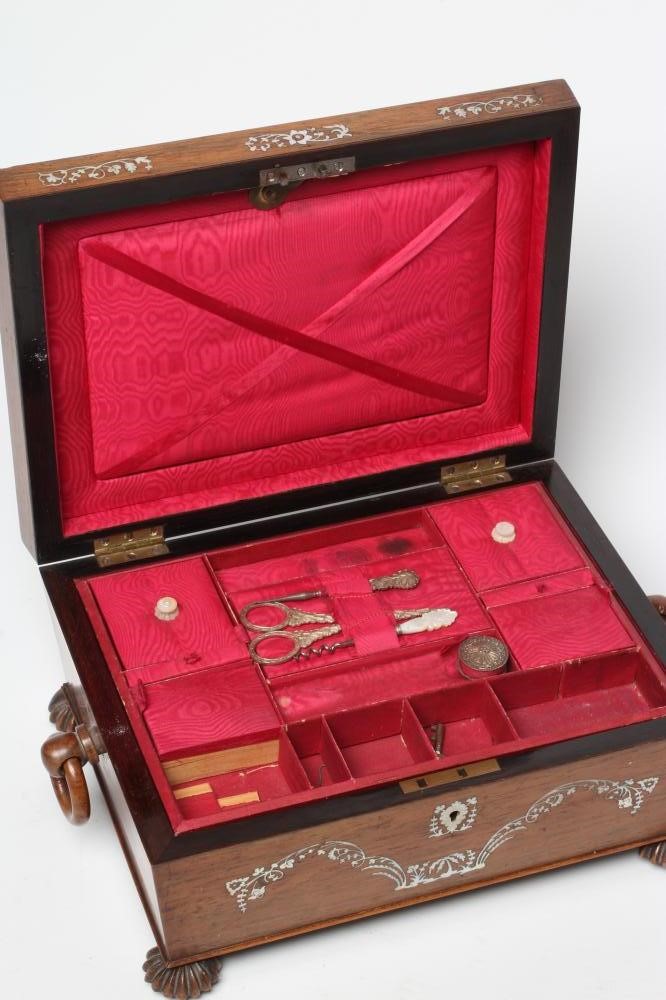 A REGENCY ROSEWOOD SARCOPHAGUS WORKBOX Image