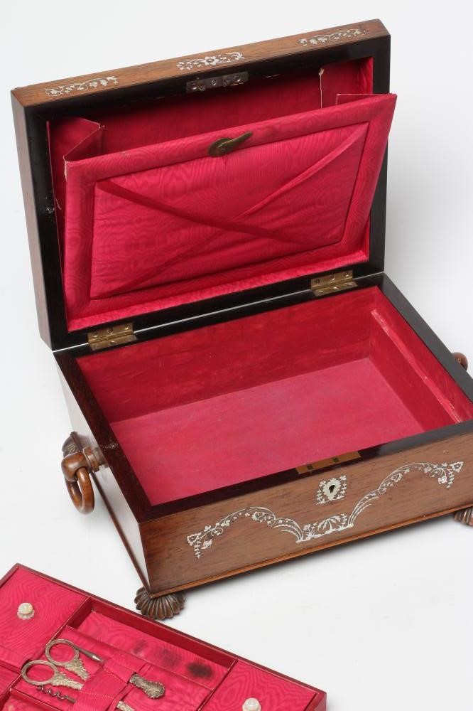 A REGENCY ROSEWOOD SARCOPHAGUS WORKBOX Image