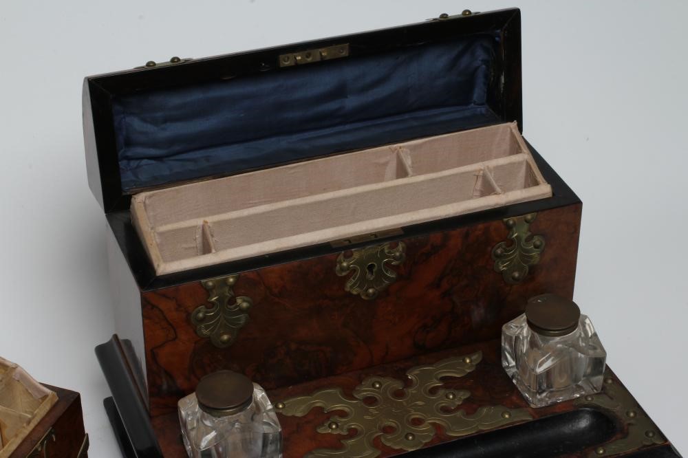 A VICTORIAN FIGURED WALNUT DESK STAND Image